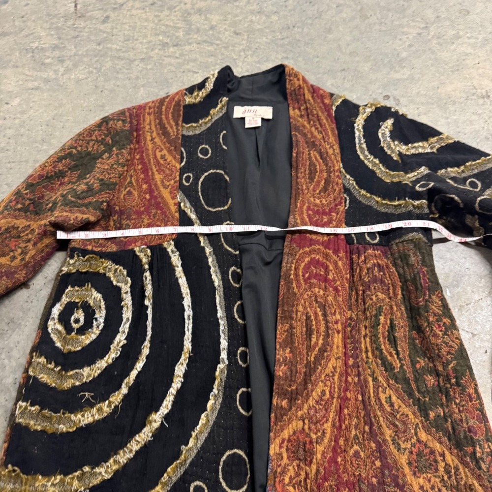 VTG Anu by Natural Women's Wool Patchwork Abstract Art Open Jacket S/S Retro Y2k - Picture 4 of 7